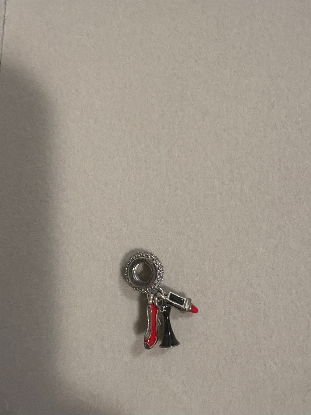 Silver Charm Pendant with Red Lipstick & High Heel Accents
